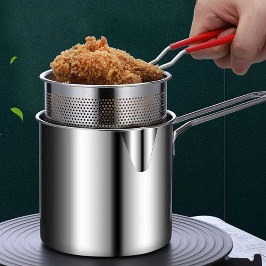 Deep Frying Pot  Kitchen Fryer With Strainer Stainless Steel Tempura Fryer Pan