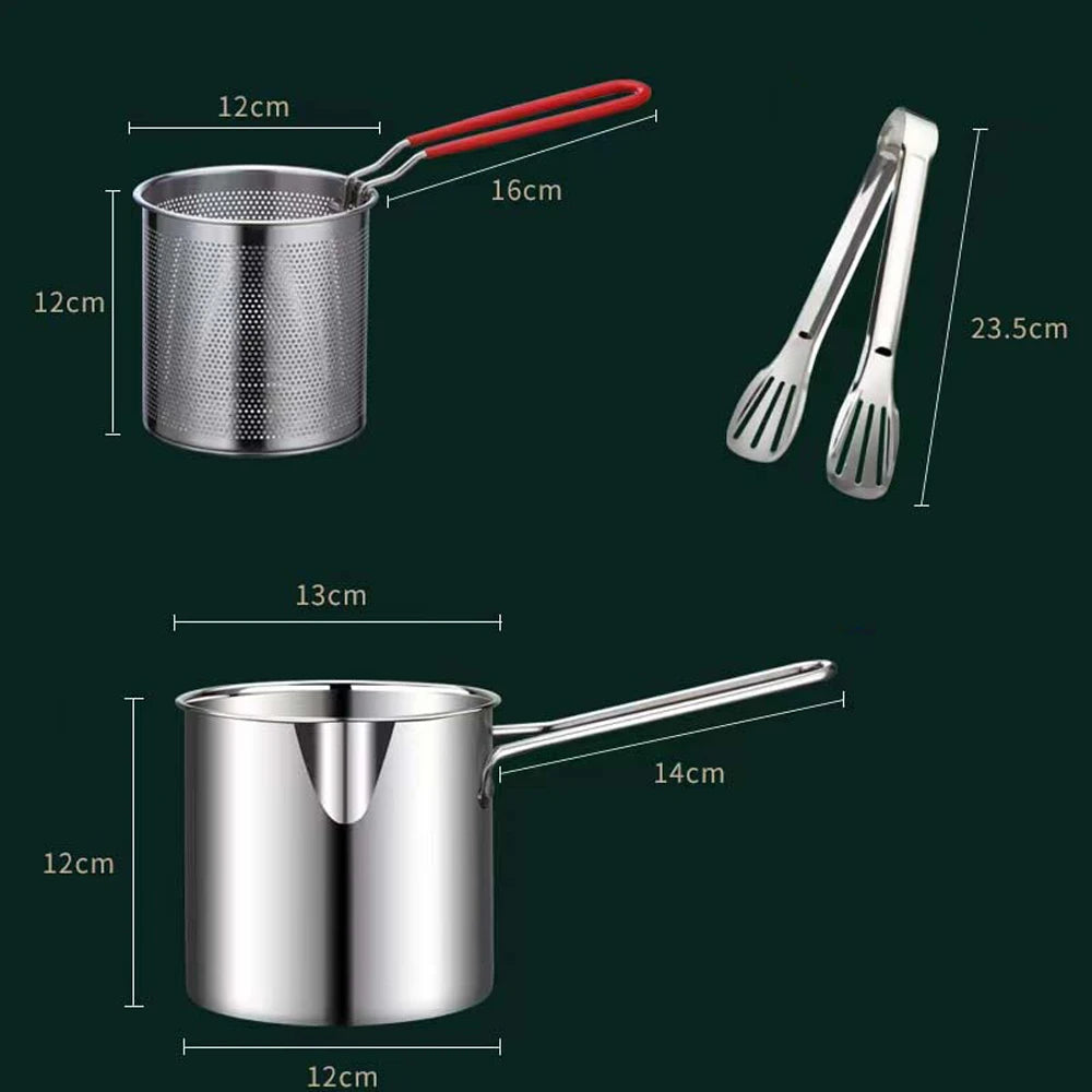 Deep Frying Pot  Kitchen Fryer With Strainer Stainless Steel Tempura Fryer Pan