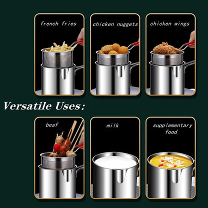 Deep Frying Pot  Kitchen Fryer With Strainer Stainless Steel Tempura Fryer Pan