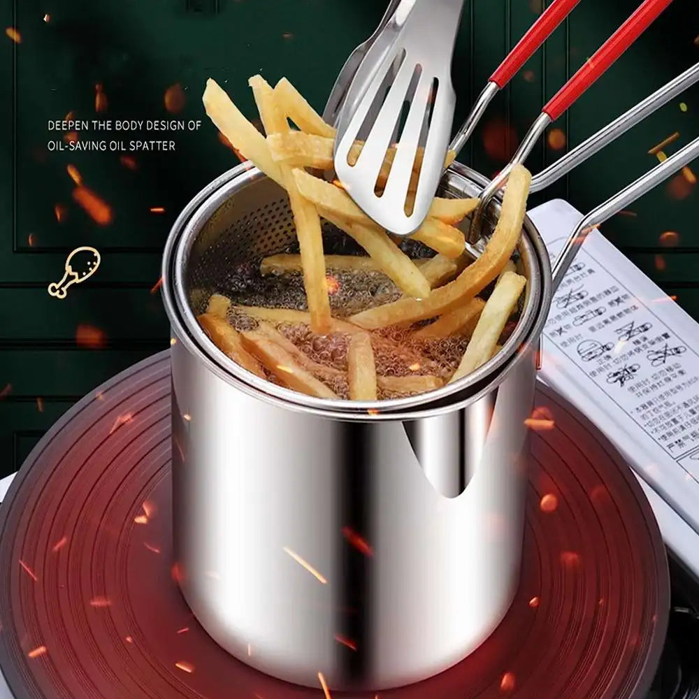 Deep Frying Pot  Kitchen Fryer With Strainer Stainless Steel Tempura Fryer Pan