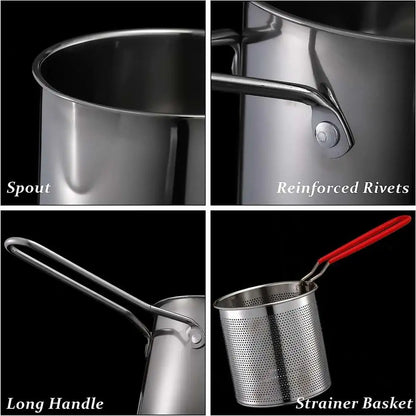 Deep Frying Pot  Kitchen Fryer With Strainer Stainless Steel Tempura Fryer Pan